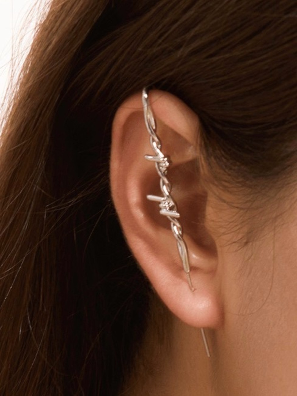 Silver Barbed Wire Ear Cuff
